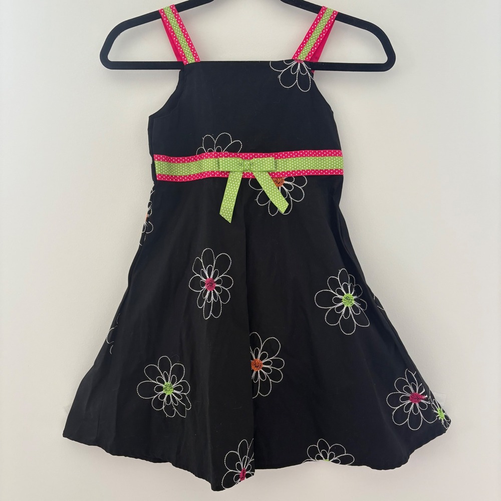 Blueberi Boulevard Girls 8 NWT Black,  Flowers,‎ Polka Dots, Ribbon & Embroidery
